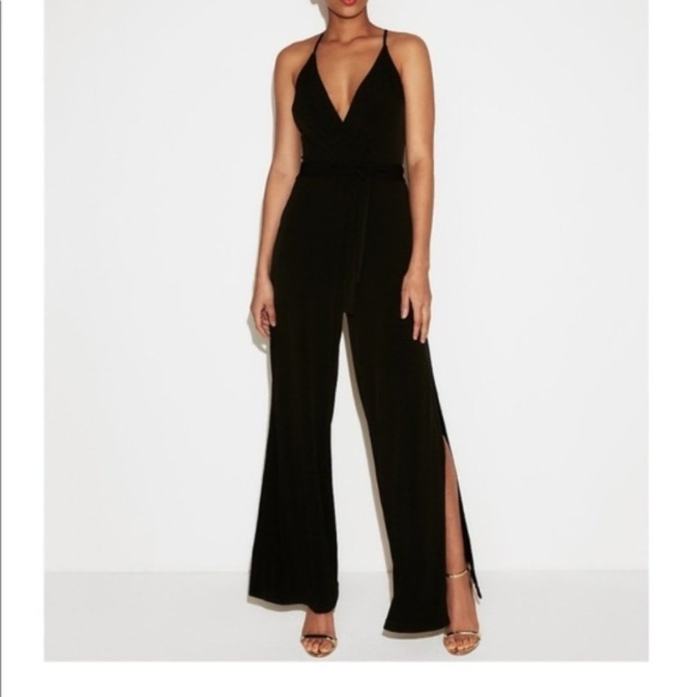 NEW Express Black Belted Open Leg Jumpsuit Comfy